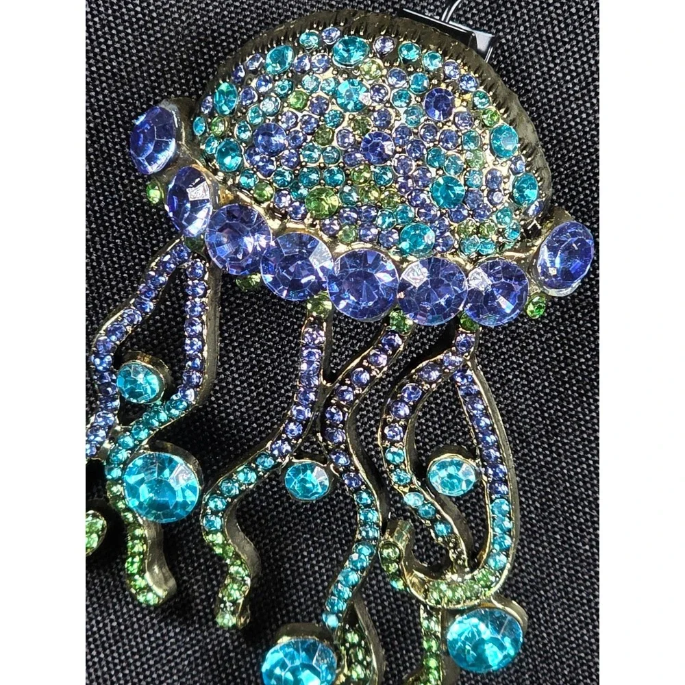 Sparkling‎ Jellyfish Brooch Rhinestone Crystal Pendant Charm Gold Tone Women